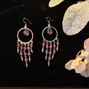 Chic Silver and Pink Chandelier Earrings